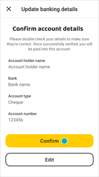 Confirm banking details