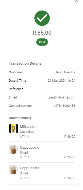 PSP Detailed basket view paid transaction