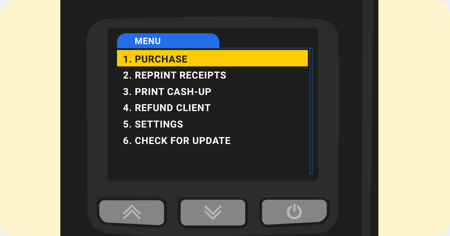 Menu list on the Shaker Solo card machine