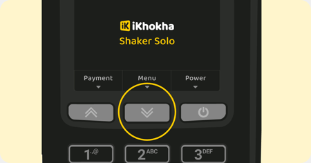 Shaker Solo card machine with the menu button circled