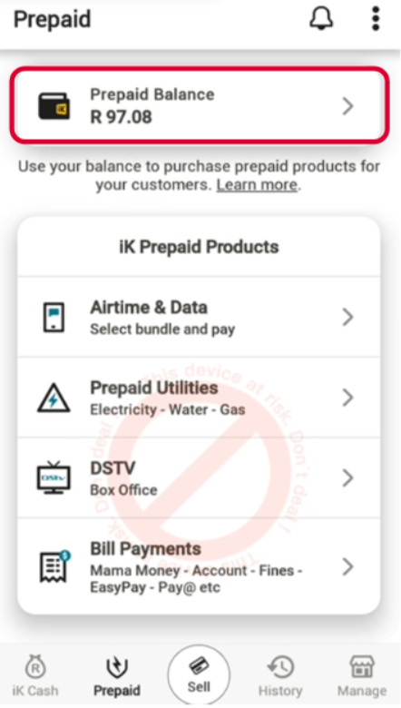Prepaid balance highlighted on the iK Flyer