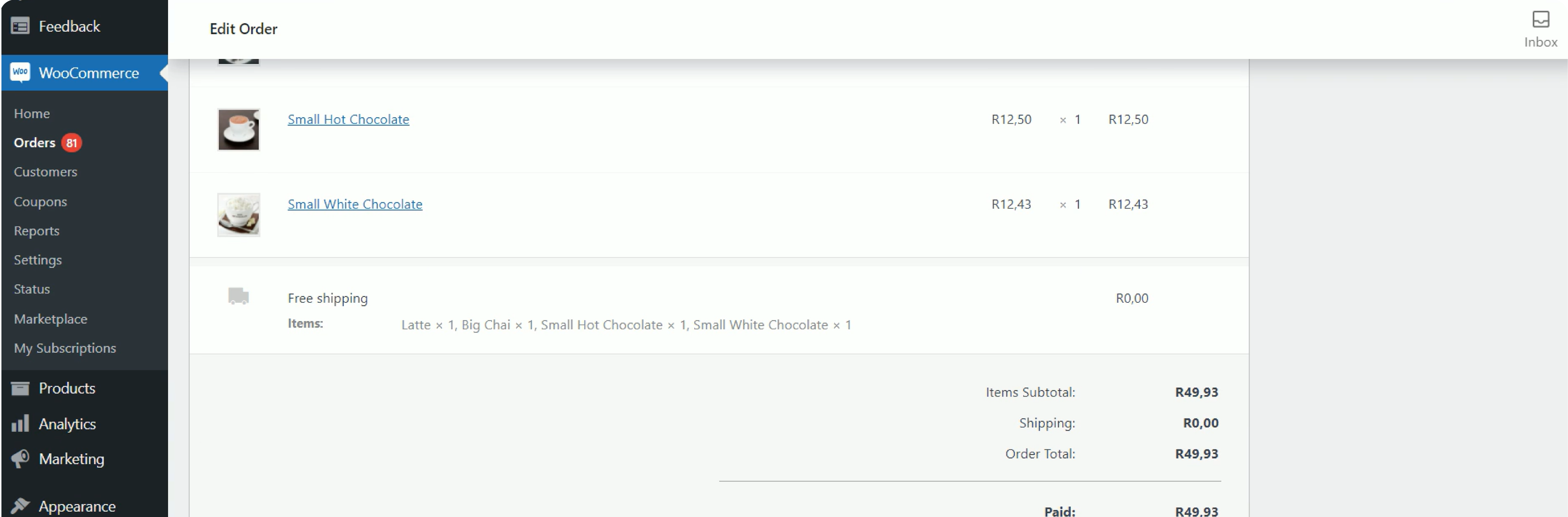WooCommerce payment gateway dashboard edit order screen with the orders to be partially refunded selected