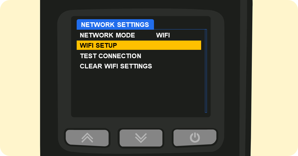 Shaker Solo card machine network settings menu options with Wi-Fi setup highlighted